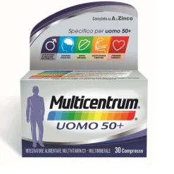 Multicentrum Uomo 50+ Integratore Alimentare Multivitaminico Vitamina D3 C B Zinco Magnesio 30 Compresse