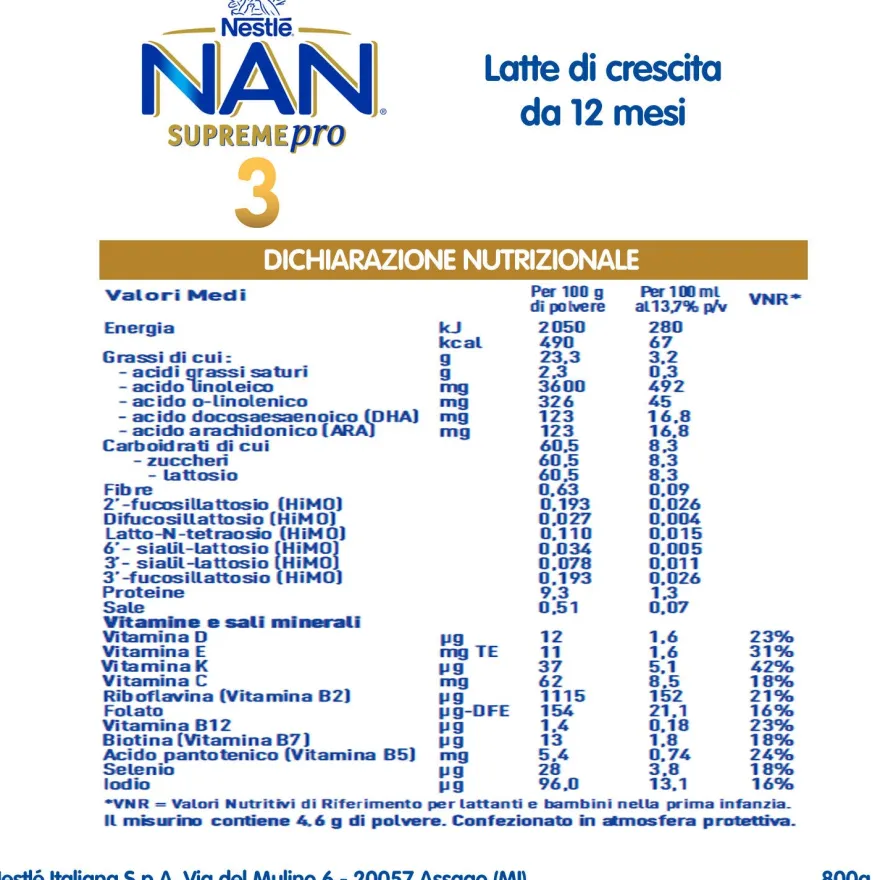 Nan Supreme Pro 3 Latte Di Crescita Polvere 800g