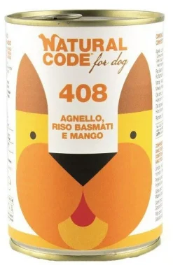 Natural Code 408 Cibo Umido Con Agnello/Riso Basmati/Mango Per Cani Adulti Barattolo 400g