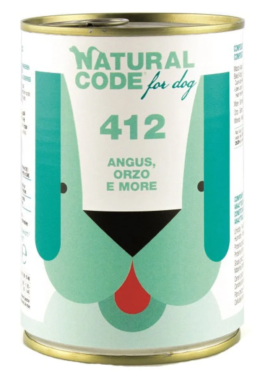 Natural Code 412 Cibo Umido Con Angus/Farro/More Per Cani Adulti Barattolo 400g