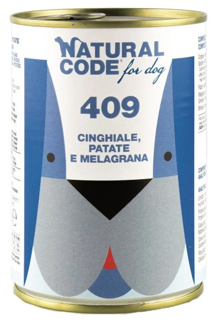 Natural Code 409 Cibo Umido Con Cinghiale/Patate/Melograno Per Cani Adulti Barattolo 400g