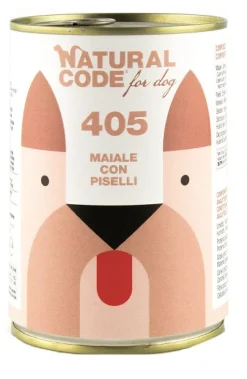 Natural Code 405 Cibo Umido Con Maiale/Piselli Per Cani Adulti Barattolo 400g