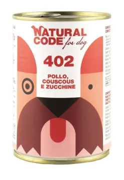 Natural Code 402 Cibo Umido Con Pollo/Couscous/Zucchini Per Cani Adulti Barattolo 400g