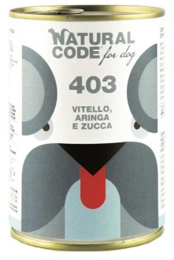 Natural Code 403 Cibo Umido Con Vitello/Aringa/Zucca Per Cani Adulti Barattolo 400g