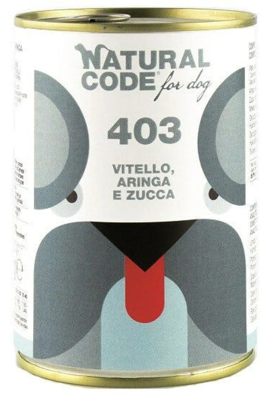 Natural Code 403 Cibo Umido Con Vitello/Aringa/Zucca Per Cani Adulti Barattolo 400g