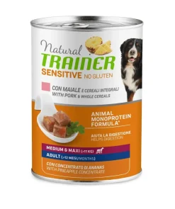 Natural Trainer Cane Sensitive No Gluten Medium & Maxi Adult con Maiale e Cereali 400g