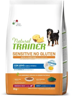 Natural Trainer Cane Sensitive No Gluten Medium & Maxi Adult con Uova 3kg