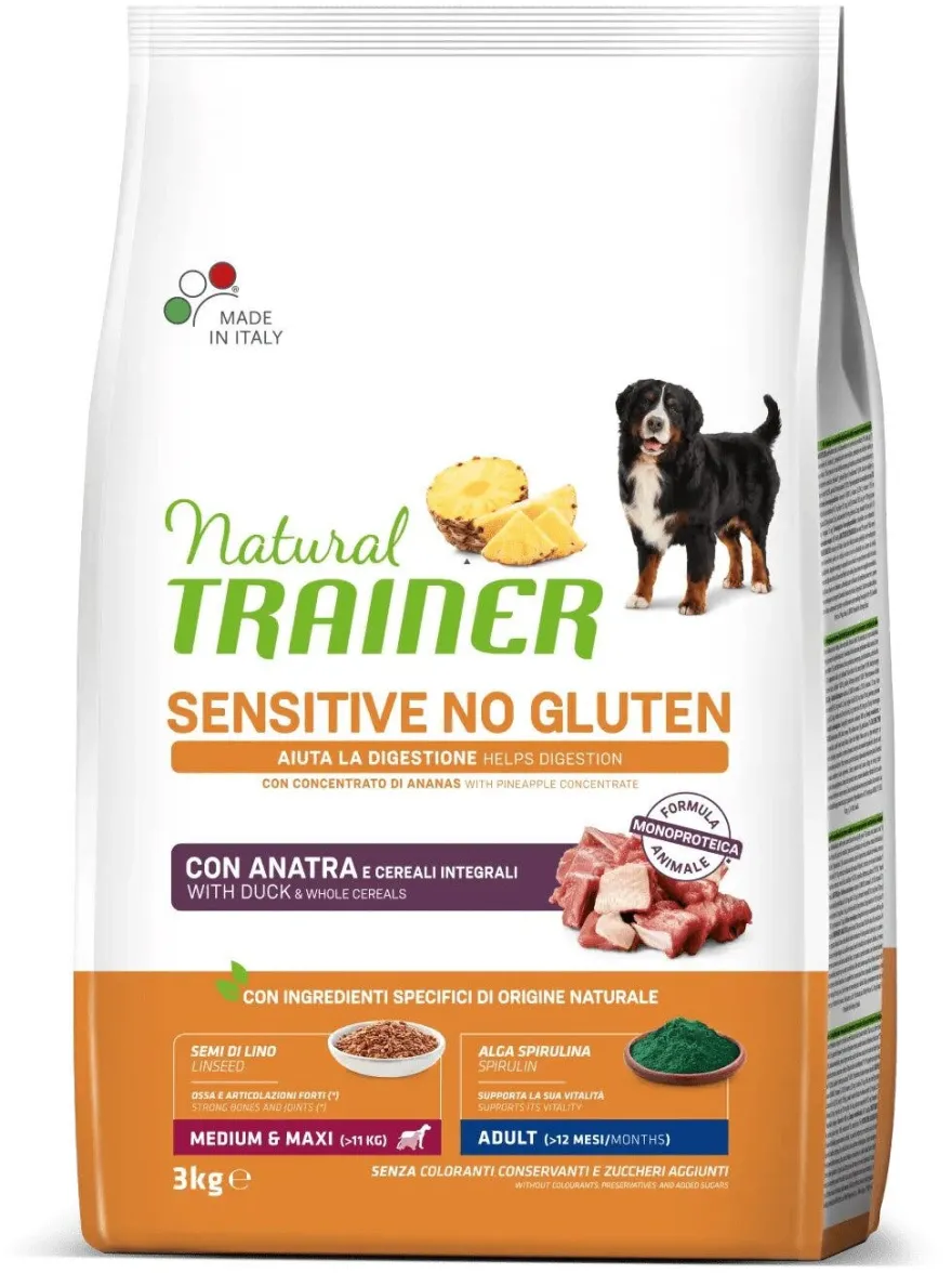 Natural Trainer Cane Sensitive No Gluten Medium & Maxi Adult Con Anatra 12kg