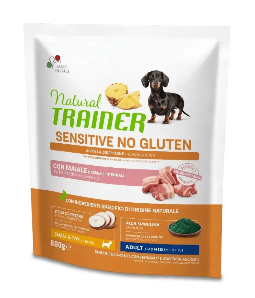 Natural Trainer Cane Sensitive No Gluten Mini Adult con Maiale 800g