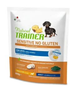 Natural Trainer Cane Sensitive No Gluten Small & Toy Adult con Uovo e Cereali Integrali 800g