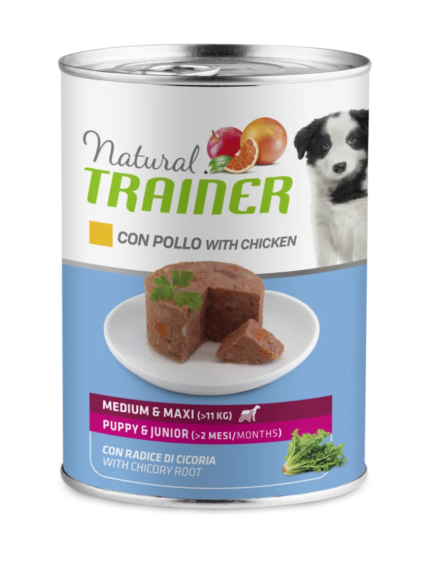 Natural Trainer Cibo Umido Pollo Per Cuccioli Taglia Media/Grande Fino A 2 Mesi Lattina 400g