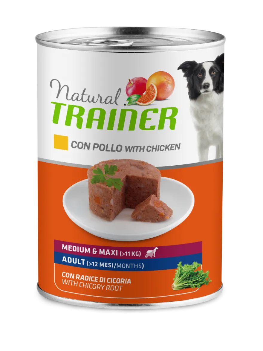 Natural Trainer Cibo Umido Pollo/Riso Per Cani Adulti Taglia Media/Grande Lattina 400g