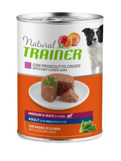 Natural Trainer Cibo Umido Prosciutto Crudo/Riso Per Cani Adulti Taglia Media/Grande Lattina 400g