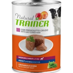 Natural Trainer Cibo Umido Prosciutto Crudo/Riso Per Cani Adulti Taglia Media/Grande Lattina 400g