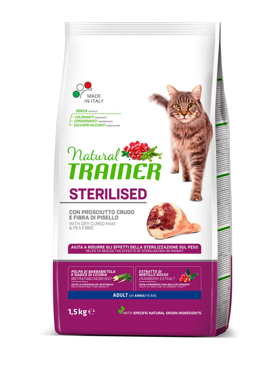 Natural Trainer Crocchette Al Prosciutto Crudo Per Gatti Sterilizzati Sacco 1,5kg