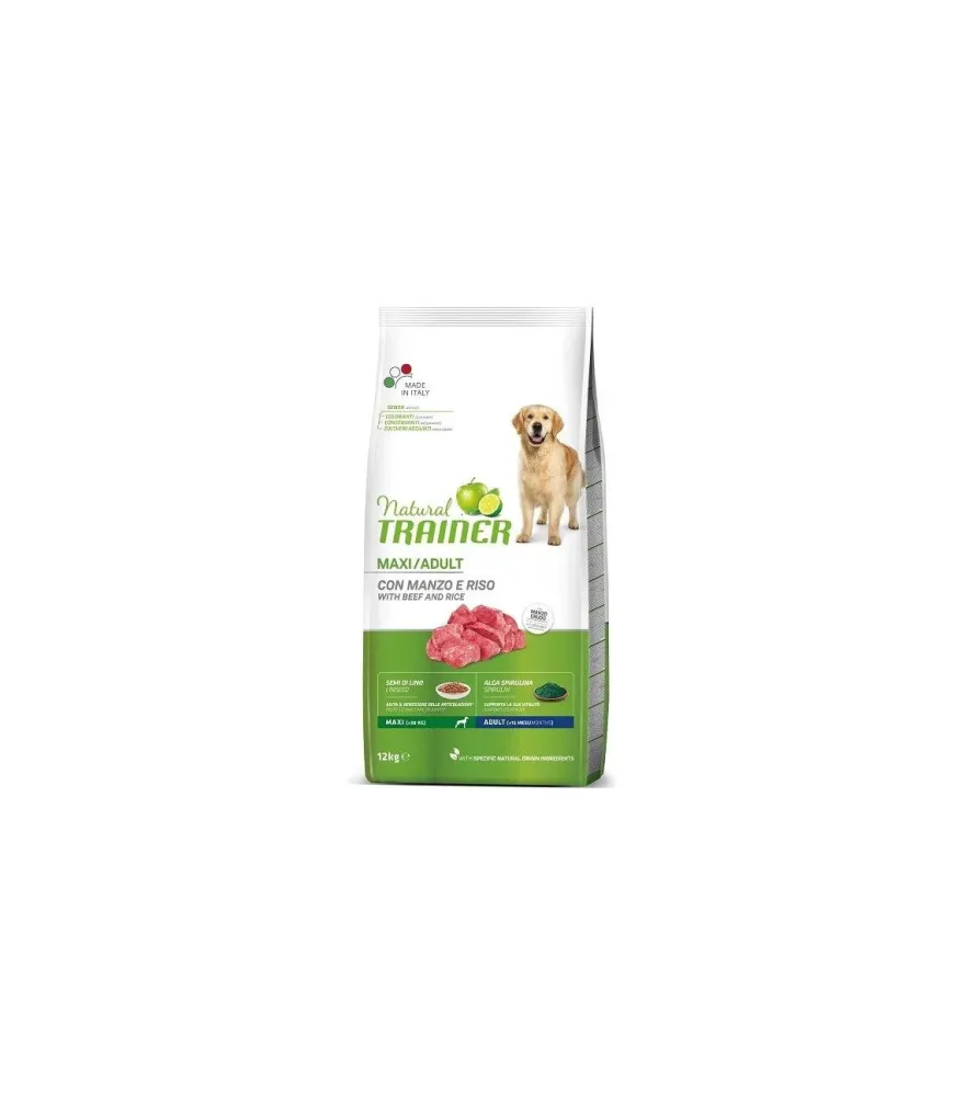 Natural Trainer Crocchette Manzo e Riso Cane Adult Maxi 12Kg