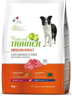 Natural Trainer Crocchette Manzo/Riso Per Cani Adulti Taglia Media Sacco 3kg