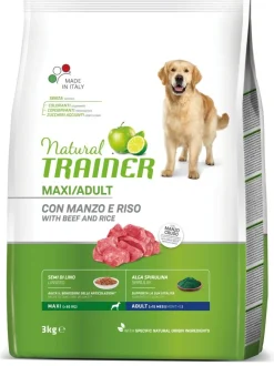 Natural Trainer Crocchette Manzo/Riso Per Cani Adulti Taglia Grande Sacco 3kg