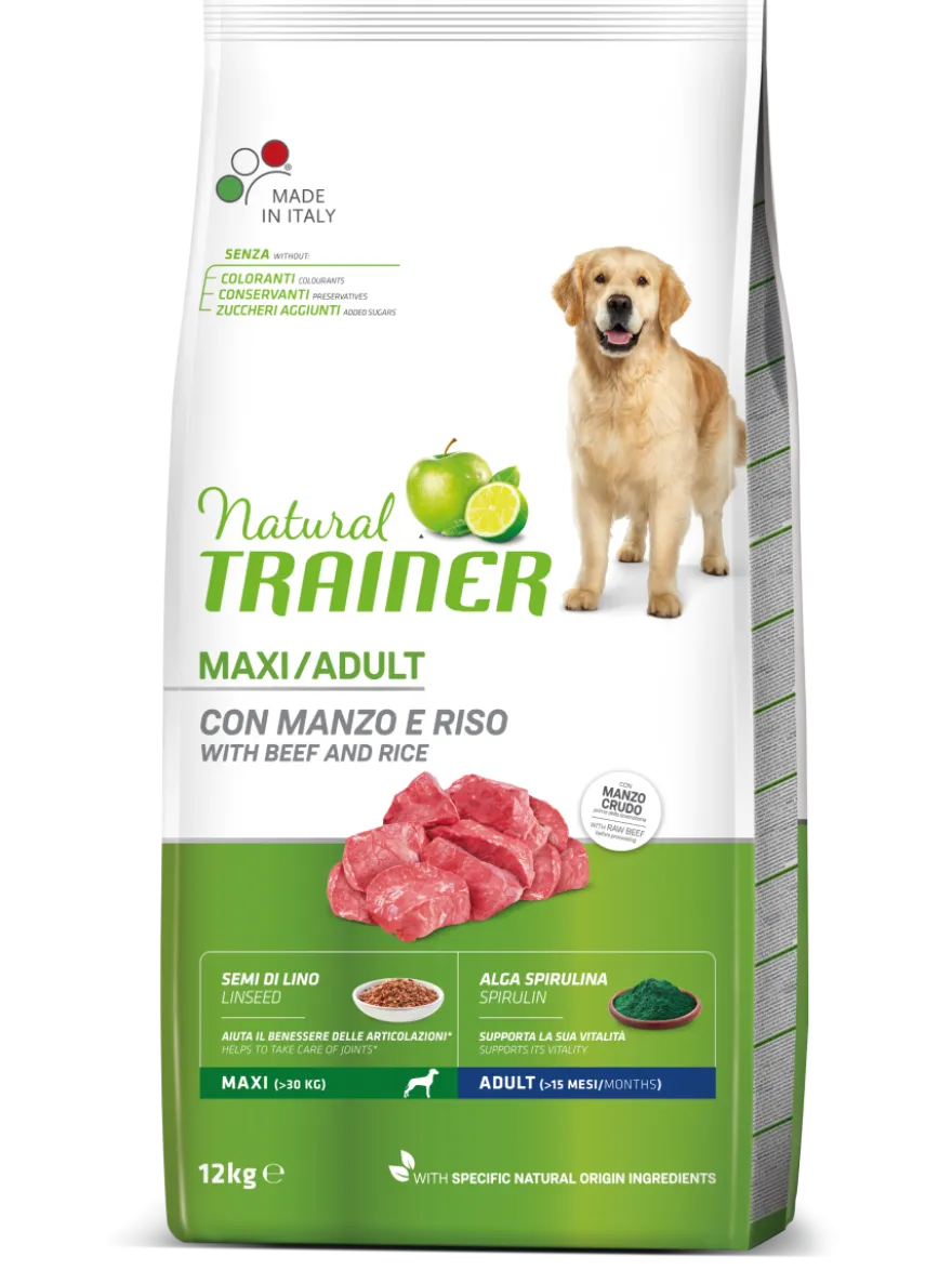 Natural Trainer Crocchette Manzo/Riso Per Cani Adulti Taglia Grande Sacco 12kg
