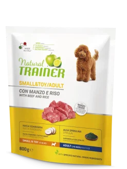 Natural Trainer Crocchette Manzo/Riso Per Cani Adulti Taglia Piccola Sacco 800g