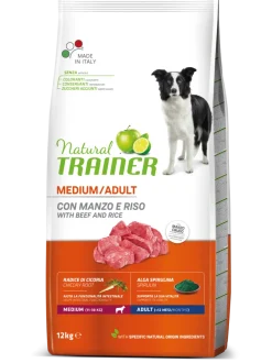 Natural Trainer Crocchette Manzo/Riso Per Cani Adulti Taglia Media Sacco 12kg