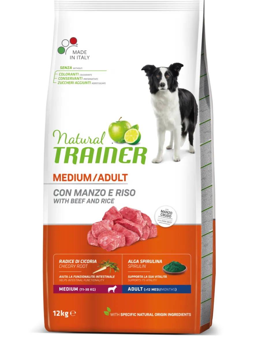 Natural Trainer Crocchette Manzo/Riso Per Cani Adulti Taglia Media Sacco 12kg