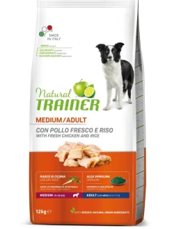 Natural Trainer Crocchette Pollo/Riso/Alga Spirulina Per Cani Adulti Taglia Media Sacco 12kg
