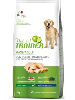 Natural Trainer Crocchette Pollo/Riso/Alga Spirulina Per Cani Adulti Taglia Grande Sacco 12kg