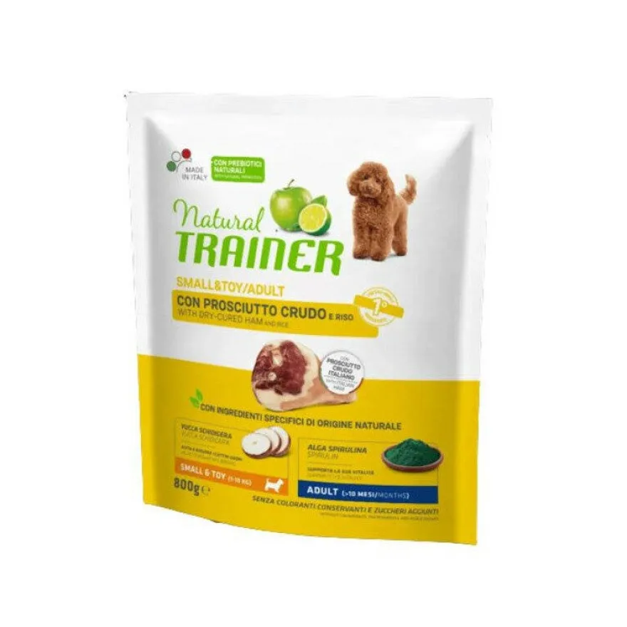 Natural Trainer Crocchette Prosciutto Crudo e Riso Cane Adult Small & Toy 800gr