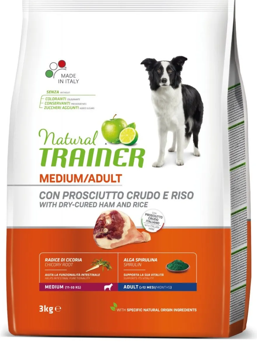 Natural Trainer Crocchette Prosciutto Crudo E Riso Per Cani Adulti Taglia Media Sacco 3kg