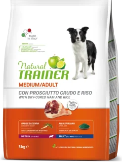 Natural Trainer Crocchette Prosciutto Crudo E Riso Per Cani Adulti Taglia Media Sacco 3kg