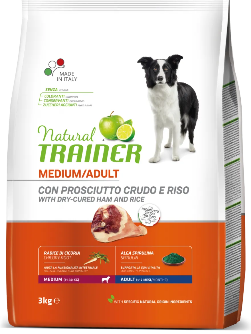 Natural Trainer Crocchette Prosciutto Crudo E Riso Per Cani Adulti Taglia Media Sacco 3kg
