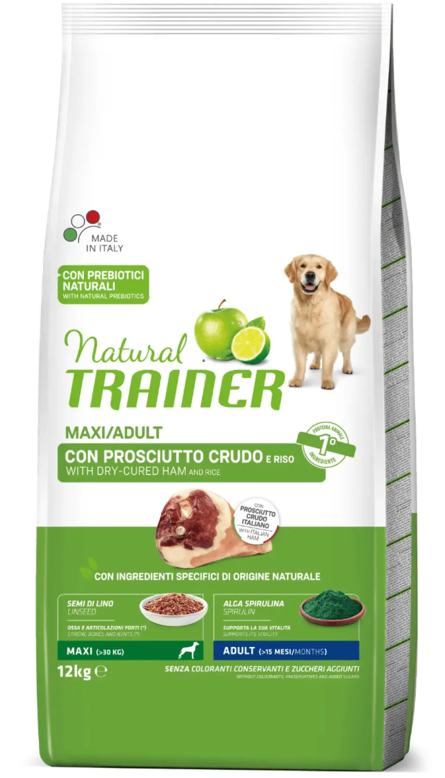 Natural Trainer Crocchette Prosciutto Crudo Per Cani Adulti Taglia GrandeSacco 12 Kg