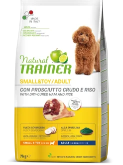 Natural Trainer Crocchette Prosciutto Crudo/Riso Per Cani Adulti Taglia Piccola Sacco 7kg