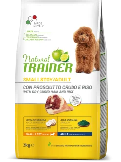 Natural Trainer Crocchette Prosciutto Crudo/Riso Per Cani Adulti Taglia Piccola Sacco 2kg