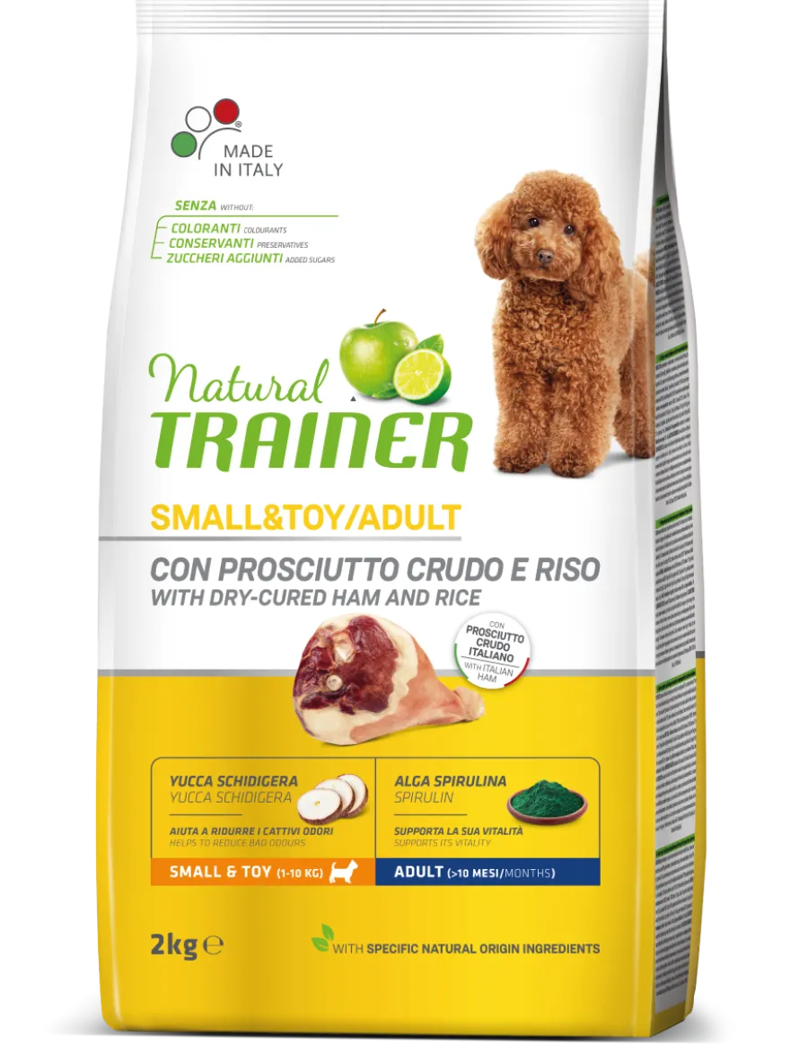 Natural Trainer Crocchette Prosciutto Crudo/Riso Per Cani Adulti Taglia Piccola Sacco 2kg