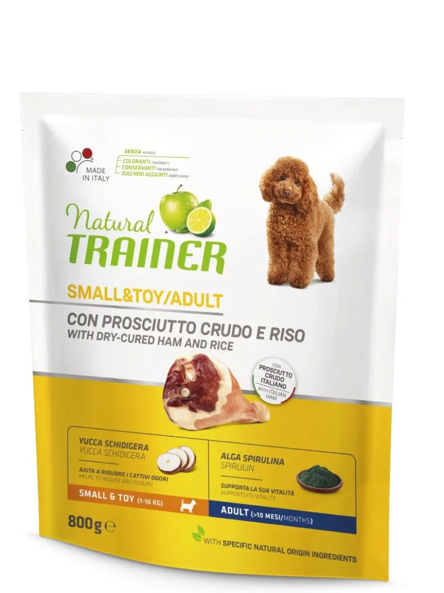 Natural Trainer Crocchette Prosciutto Crudo/Riso Per Cani Adulti Taglia Piccola Sacco 800g