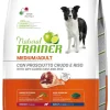 Natural Trainer Crocchette Prosciutto Crudo/Riso Per Cani Adulti Taglia Media Sacco 3kg