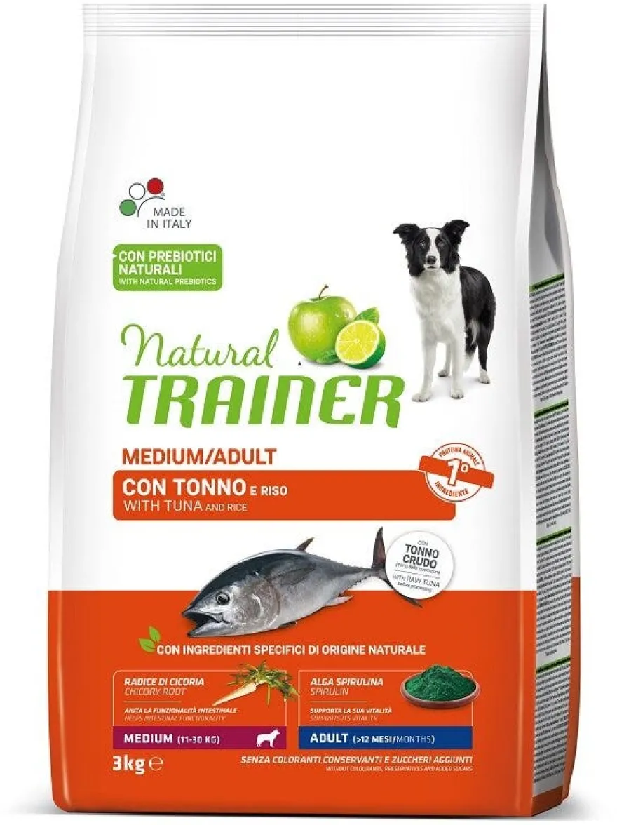 Natural Trainer Crocchette Tonno e Riso Cane Adult Medium 3Kg