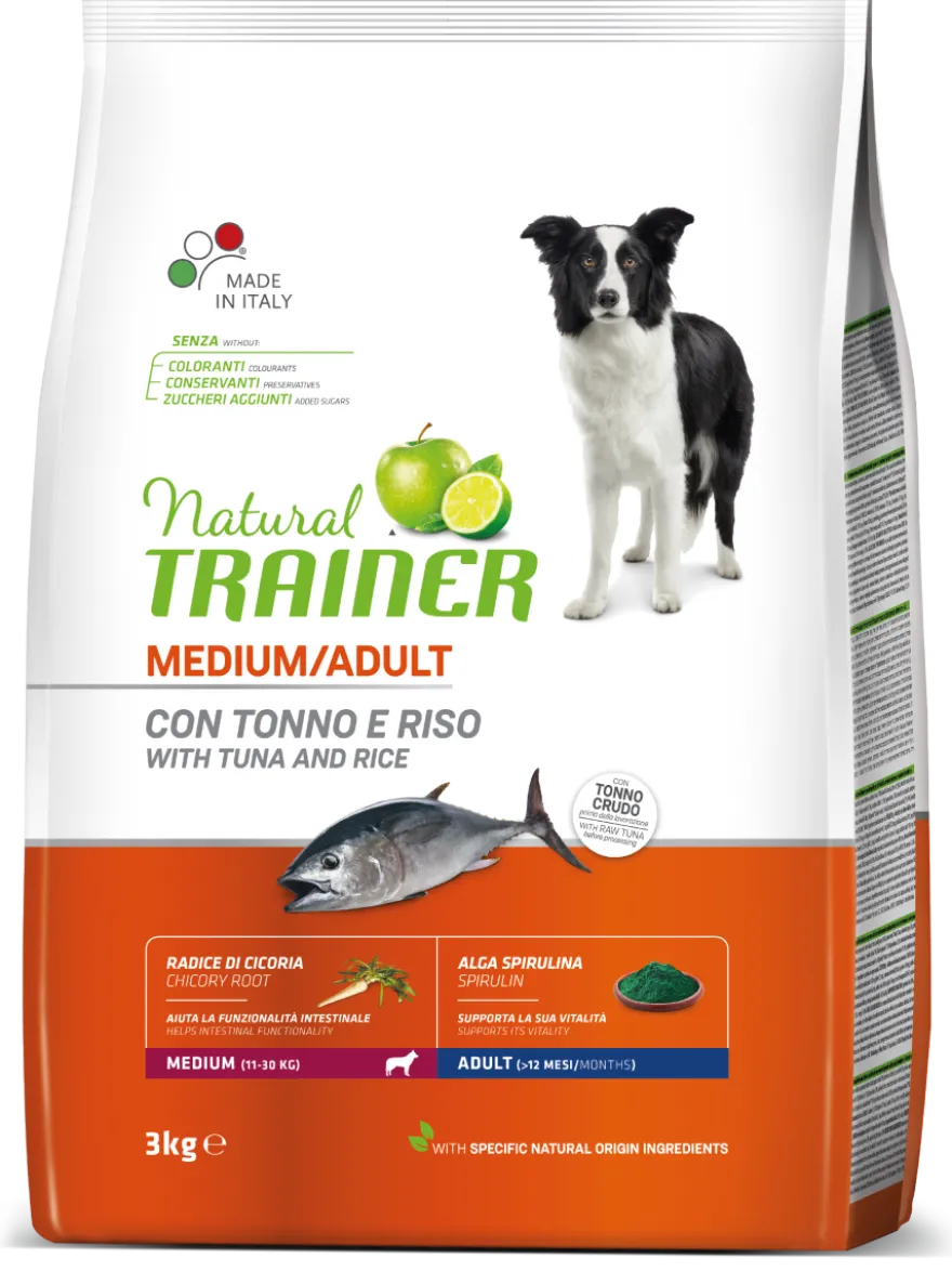 Natural Trainer Crocchette Tonno/Riso/Alga Spirulina Per Cani Taglia Media Sacco 3kg