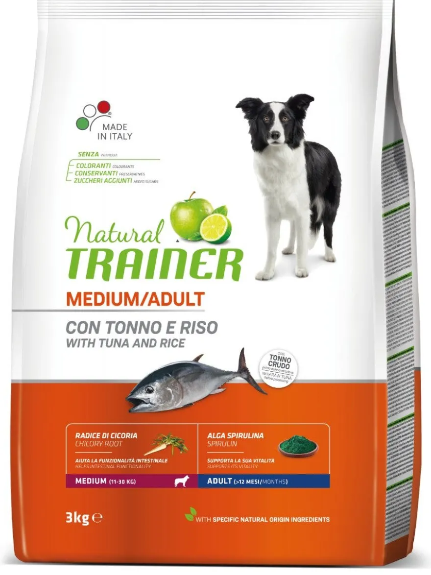 Natural Trainer Crocchette Tonno/Riso/Alga Spirulina Per Cani Taglia Media Sacco 3kg