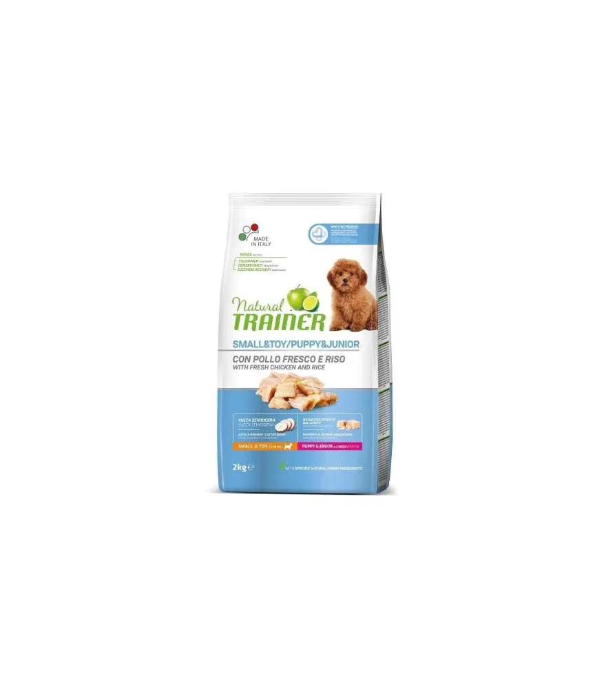 Natural Trainer Puppy & Junior Small & Toy Con Pollo Fresco E Riso 2Kg