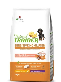 Natural Trainer Sensitive Mature Senza Glutine Crocchette Al Salmone Per Cani Senior Taglia Mini Sacco 2kg