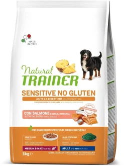 Natural Trainer Sensitive No Gluten Crocchette Con Salmone Per Cani Adulti Taglia Media/Grande Sacco 3kg