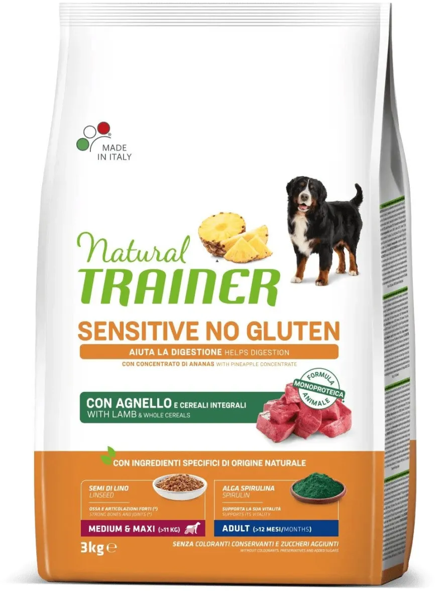 Natural Trainer Sensitive Senza Glutine Crocchette Agnello Per Cani Adulti Taglia Media/Grande 3kg