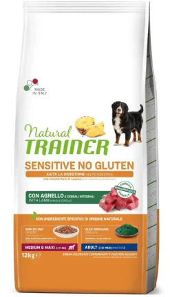 Natural Trainer Sensitive Senza Glutine Crocchette Agnello Per Cani Adulti Taglia Media/Grande 12kg