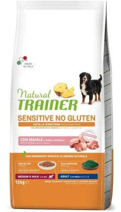 Natural Trainer Sensitive Senza Glutine Crocchette Maiale Per Cani Adulti Taglia Media/Grande Sacco 12kg