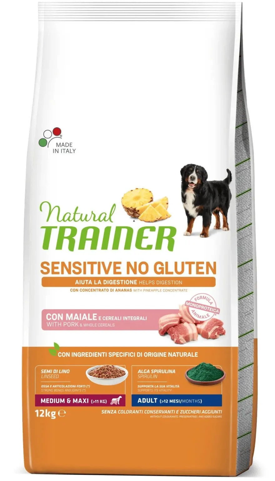 Natural Trainer Sensitive Senza Glutine Crocchette Maiale Per Cani Adulti Taglia Media/Grande Sacco 12kg
