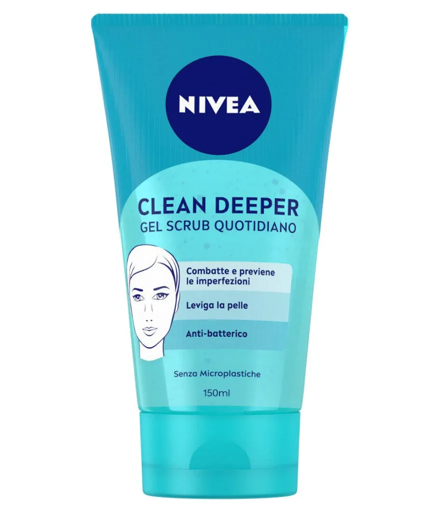 Nivea Clean Deeper Gel Scrub Viso Quotidiano Esfoliante Per La Cura Della Pelle Grassa 150ml