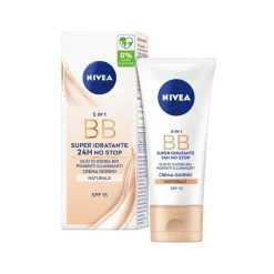 Nivea 5 in 1 Bb Cream Super Idratante 24h No Stop Naturale Crema Viso Colorata Con Spf15 50ml